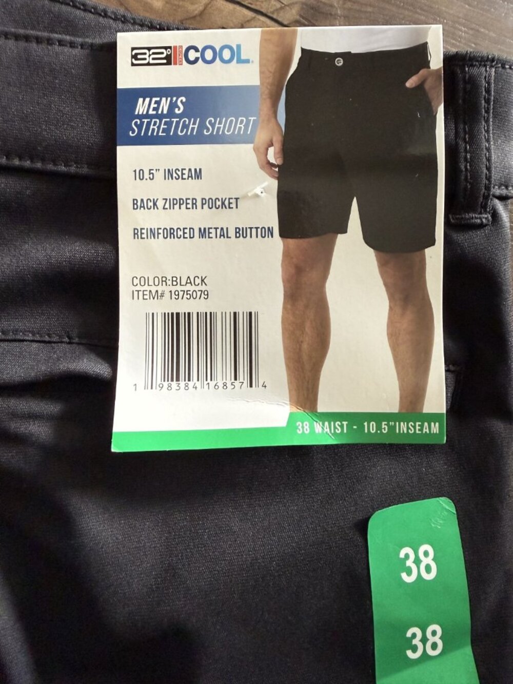 32 Degrees Cool Men's Stretch Short - Black - 38 Waist - 10.5" Inseam